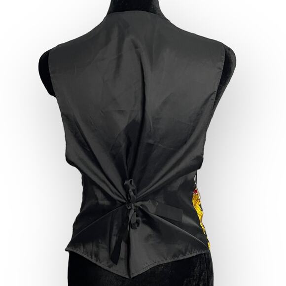 Looney Tunes 90s Vest Womens M Black Sunflower Satin VTG Tweety Taz Bugs Bunny - Picture 4 of 15